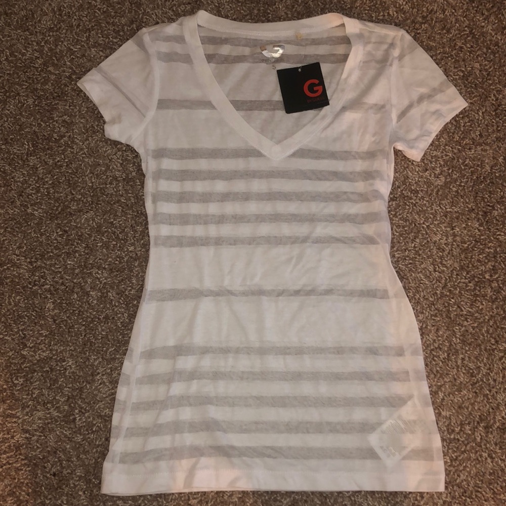 Striped, semi see through, short sleeve t-shirt